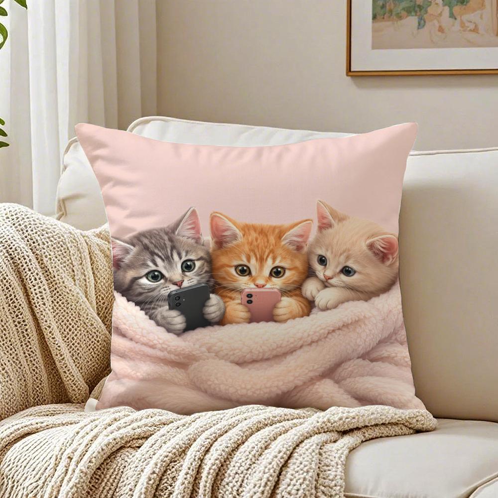 Vibrant Style Charming Kitten Pillow Case Breathable Organic Short Plush Cushion Covers Wrinkle-Resistant Soft Durable