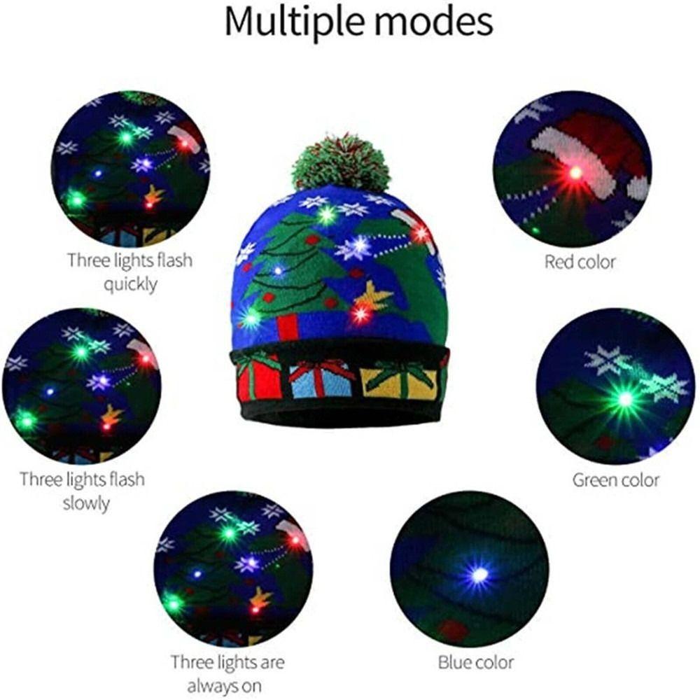 Winter Sweater LED Christmas Hats Xmas Light Up Knitted Hats Cartoon Santa Beanie Cap