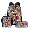 One Piece 3-In-1 Cartoon Lightweight Adjustable School Backpack with Lunch Bag& Pencil Case for Children Age 6-10 Primary School