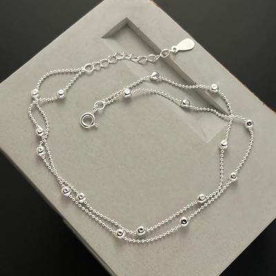 Women's Silver 925 Bead Ball Double Double Anklet