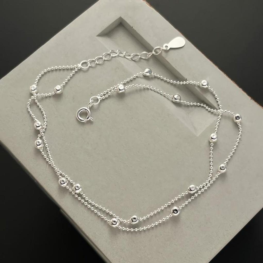 

Women s Silver 925 Bead Ball Double Double Anklet Silver