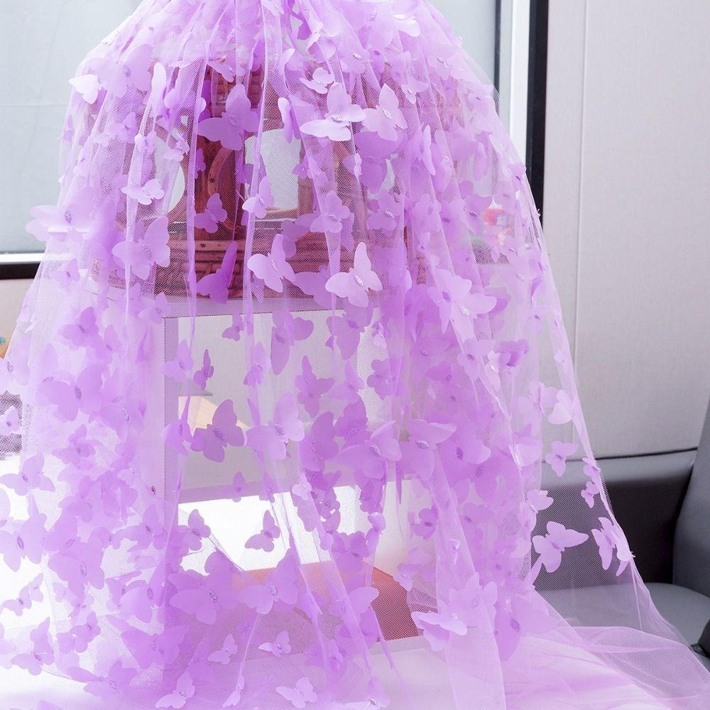

DIY 3D Embroidered Butterfly Mesh Fabric Rainbow Gradient Handmade Tulle Dress Sewing Fabric for Stage Costume 130-91cm фіолетовий