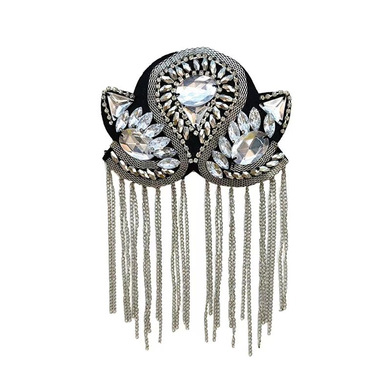Brooch Pin Bead Long Tassel Chain Electroplating Decor DIY Men Women Bling Epaulette Clothing Shoulder Jewelry
