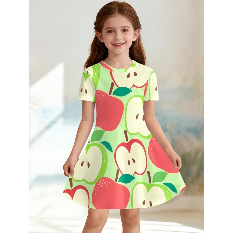 Summer Hot Sale Strawberry Print Kids Princess Dress Comfortable Casual Fruit Kids' Beach & Vacation Outfit Dress for Girls