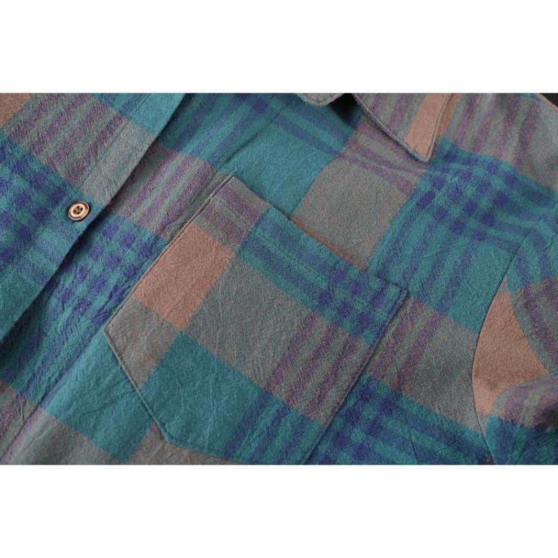 Jarní a podzimní ležérní kostkovaná košile Dámská středně dlouhá volná košile Dlouhý rukáv Top Dámský