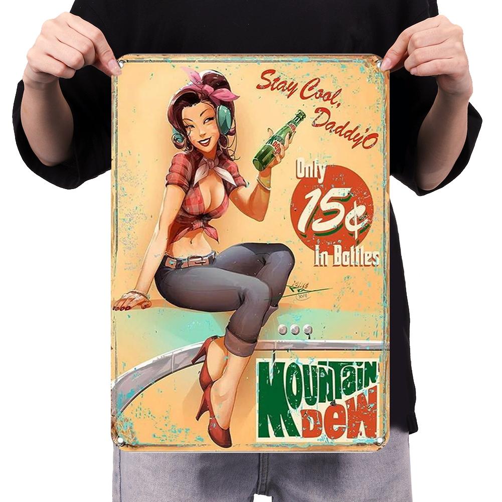 

Vintage Metal Plate Girl Rectangular Iron Painting Wall Art Home Decor 30x40cm U