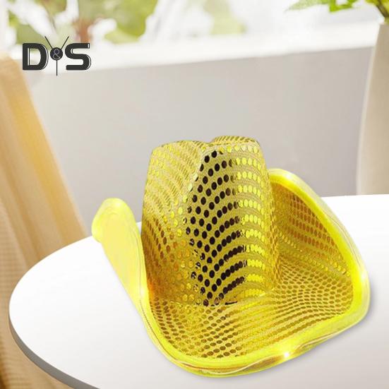LED Light-Up Cowboy Hat Retro Western Style Luminous 5 Color Available Sunshade Sequin Cap Christmas Party Nightclubs Performance Photo Prop Cap
