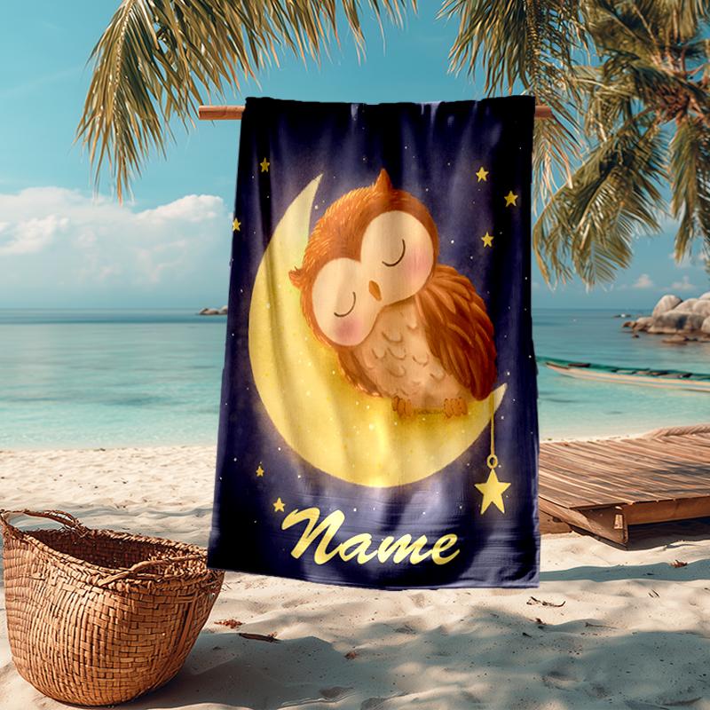 Custom Name Ultra-Soft Beach Towel with Owl Theme,Ideal for Pool - Camping, Diving - Perfect Travel Essential, Vibrant Beach Towel.