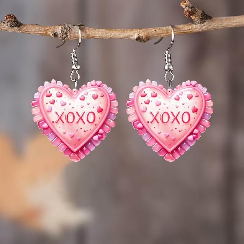 Cross-border new pink love earrings, flat acrylic candy color, Valentine s Day heart-shaped love jewelry earrings.
