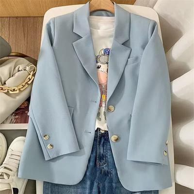 Women's Spring/Fall Korean-Style Casual Blazer Elegant, Relaxed Fit Two-Button Jacket