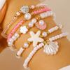 Bohemian Gold Shell & Starfish Bracelet Set, 7-Piece Beach Style Stackable Bracelets for Women