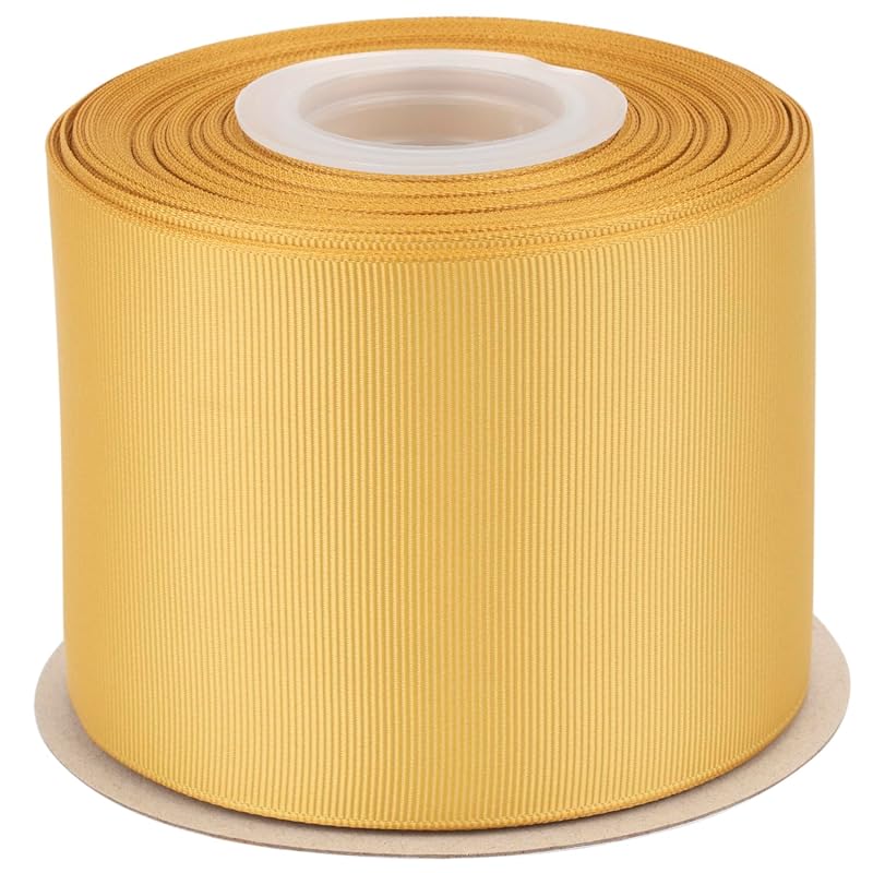 

[Tekdeere]Width 75mm solid gold grosgrain ribbon, perfect for gift wrapping, sewing, hair accessories, wedding decorations - 22 meters/roll