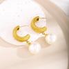 Personalized Retro Gold-Plated Titanium Steel Faux Pearl Earrings for Women - European American Light Luxury Fashion Jewelry.