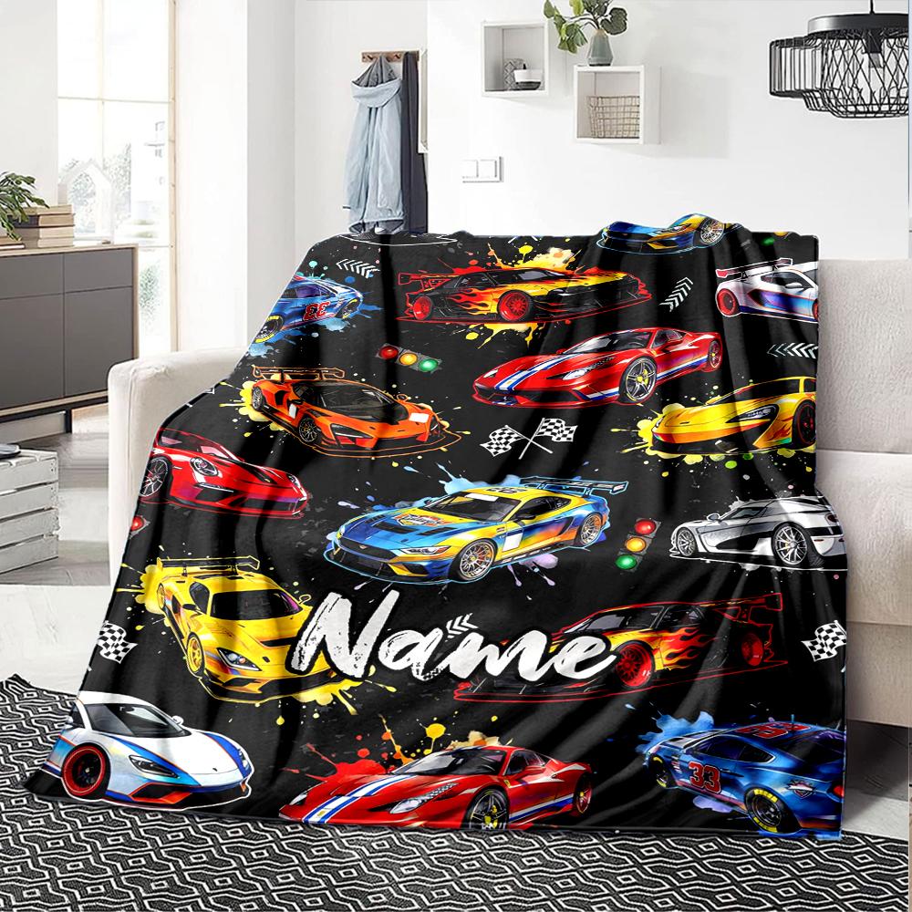 Custom Name Racing Theme Printed Blanket - Perfect for Couch, Bed, Travel & Outdoor Use | Machine Washable, Cozy & Durable.