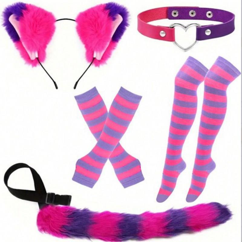 Cat Ear Headband With Tail Set Cosplay Costume Accessories Anime Kawaii Girl Party Outfit
