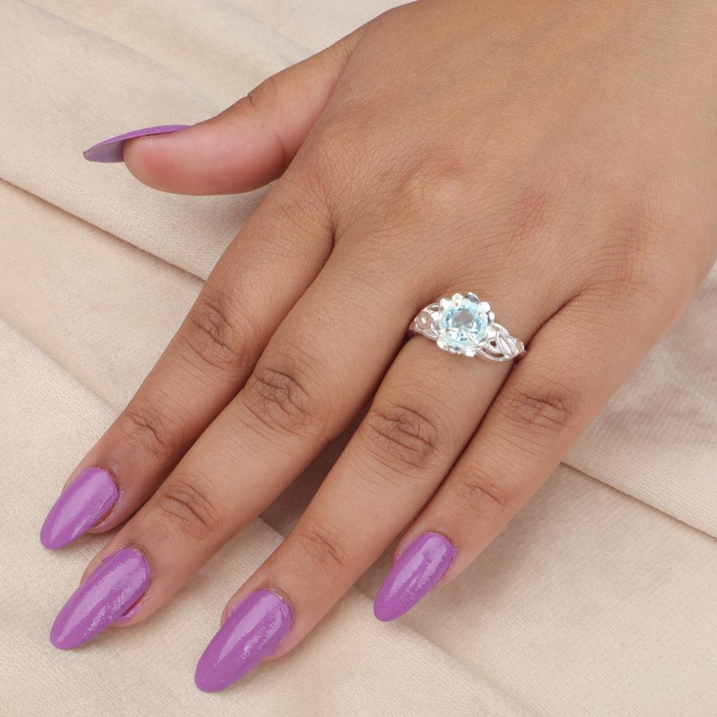Natural Sky Blue Topaz Gemstone 925 Sterling Silver Jewelry Ring Gift For Women CZR-2-12