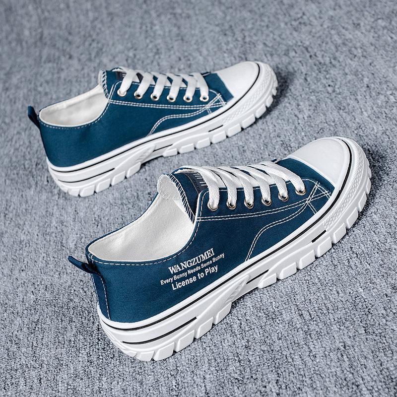 

New Canvas Shoes for Men Casual Wear-resistant Breathable Trendy Men s Sneakers Men Lace-up White Flats Zapatillas De Deporte 44 синій