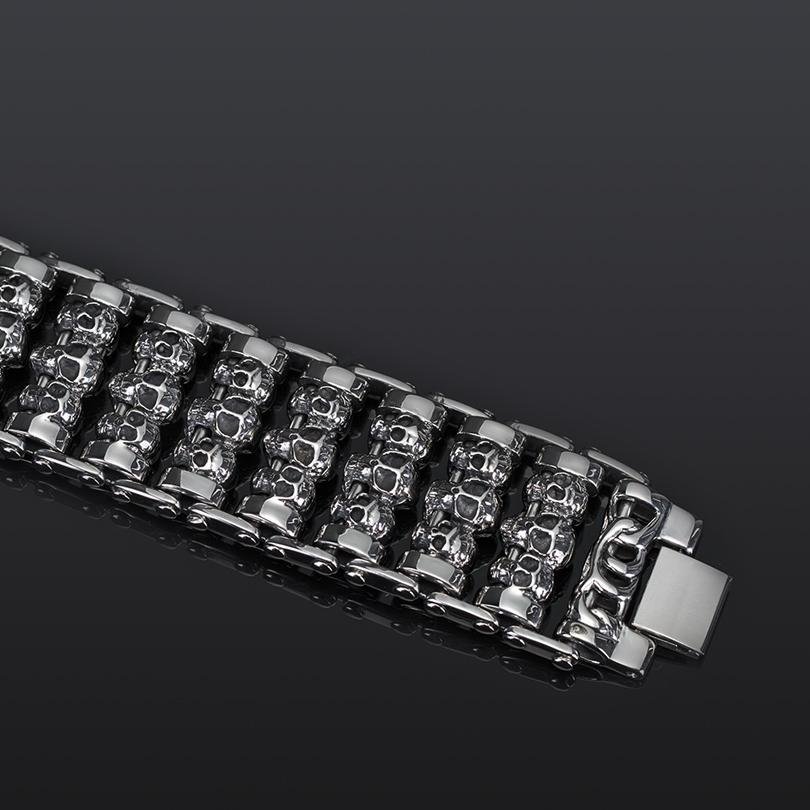 Bransoletka z ogniwami łańcucha ze stali nierdzewnej 316L o szerokości 35 mm, z czaszką szkieletową i łańcuchem męskim, biżuteria Punk Rock Ghost Biker, bransoletki męskie
