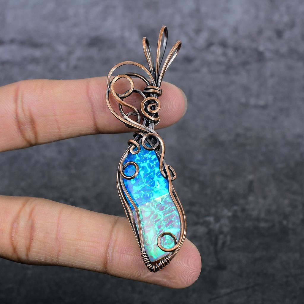 Triplett Opal Handgefertigter Kupferdraht Wickel Schmuck Anhänger 3,23" d6F29