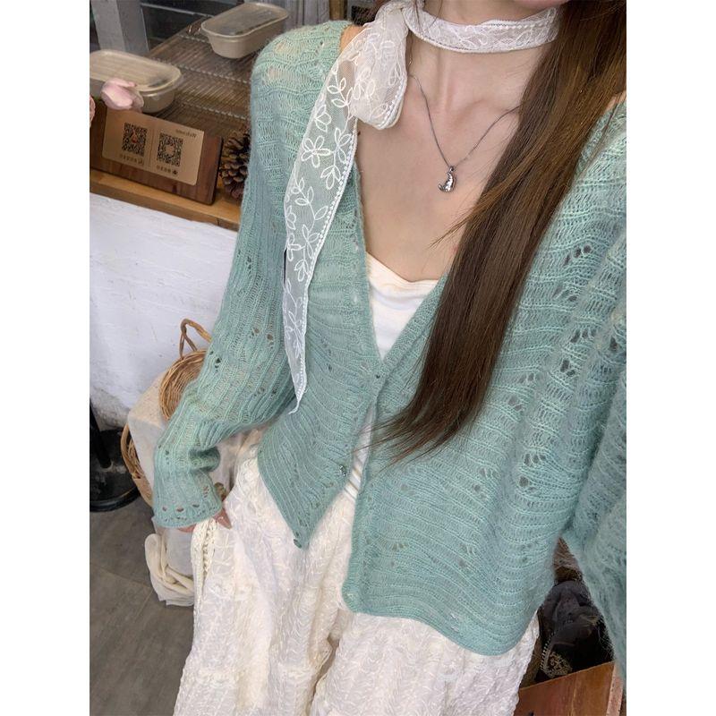 

Kumikumi Сладкий стиль Ажурный V-образный вырез Длинный рукав Вязаный Женская одежда Осень Приталенное Платье Юбка Длинное платье Комплект из двух предметов Knitted shirt One size