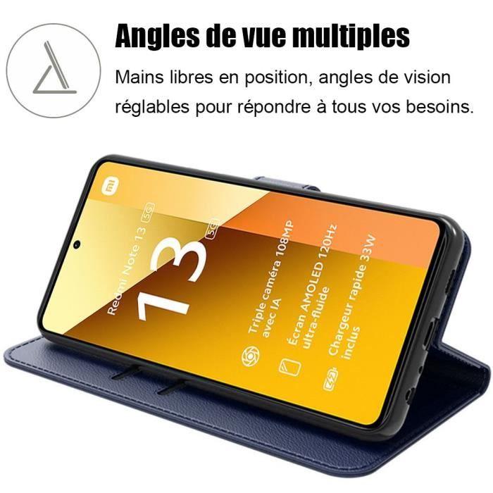 Coque pour Xiaomi Redmi Note 13 5G (pas pour 4G), Bleu Marine, Etui Effet Cuir Antichoc avec Porte-cartes et Fonction de Support