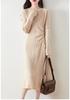 Women's Cashmere Knit A-Line Dress - Mid-Length, Round Neck, Over-the-Knee, 100% Pure, Casual and Versatile