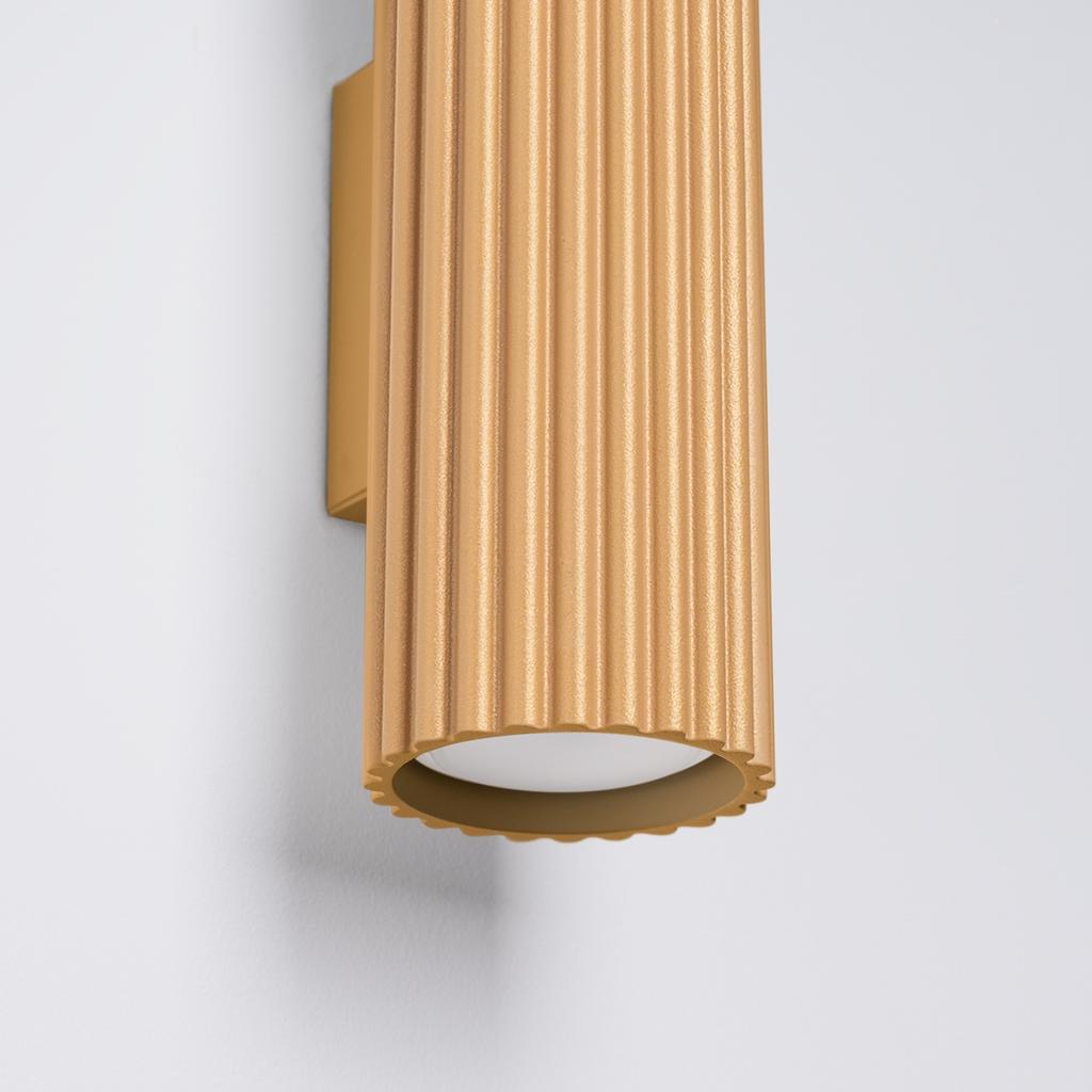 Kinkiet Ścienny Nowoczesny Złoty Karbowana Tuba 20 Cm Góra Dół Do Salonu Przedpokoju 2Xgu10 10W Karbon Sollux Lighting