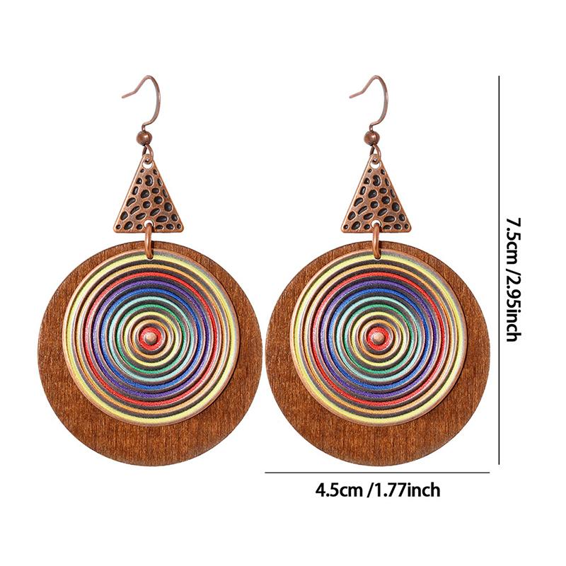Vintage Boho Exaggerated Big Statement Round Wooden Metal Drop Earrings Woman Ethnic Creative Geometric Dangle Female Jewelry