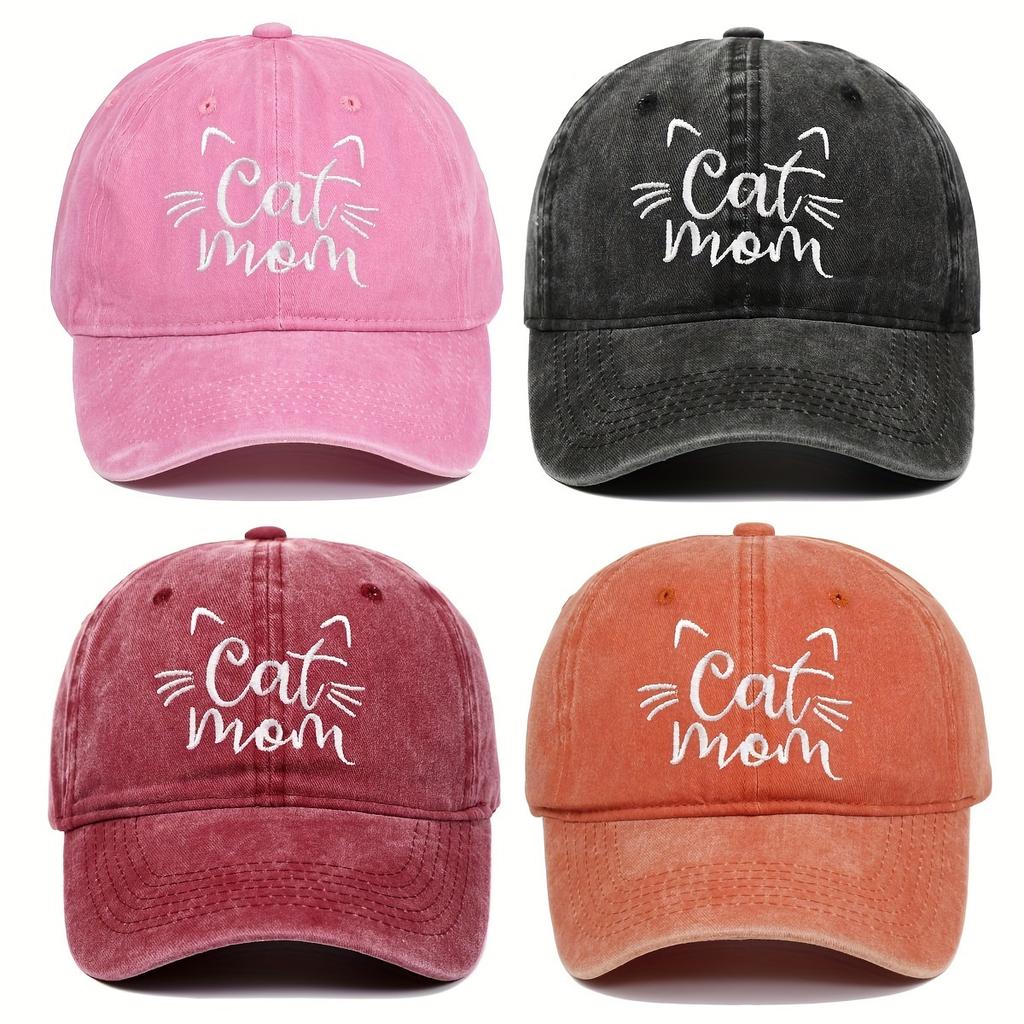 Vintage Embroidery Cat Mom Baseball Cap Women Adjustable Outdoor Sunscreen Sun Hat Classic Washed Cotton Duck Tongue Hats Gorras