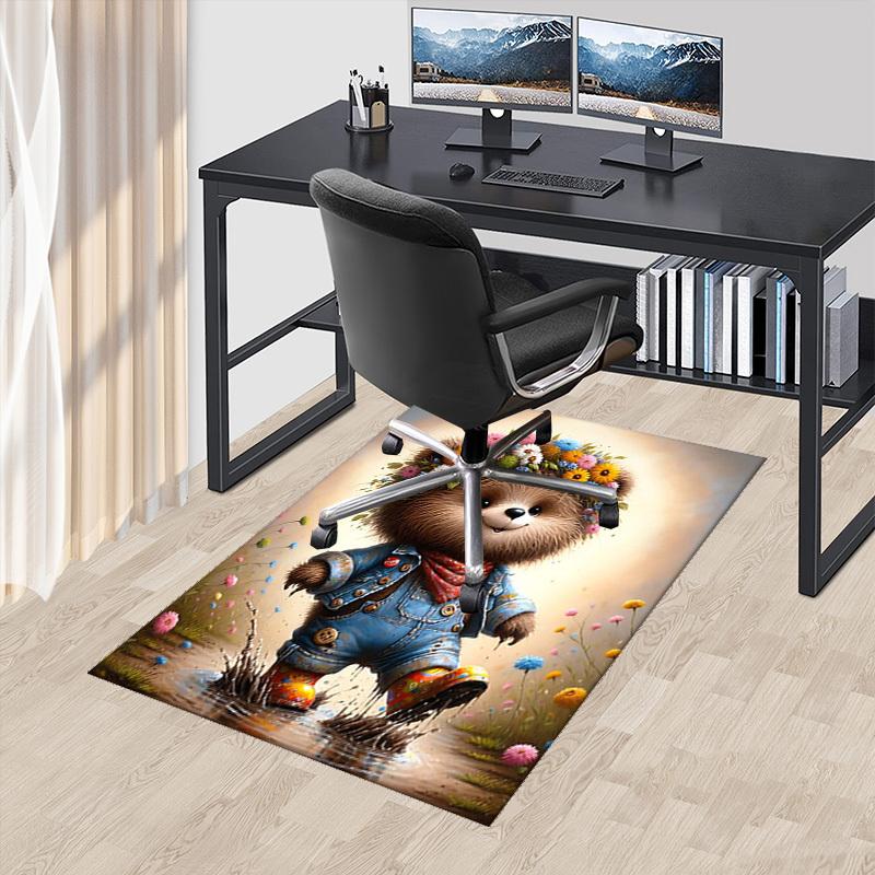 

1pc Anime Bear with Flower Crown Chair Mat - Office Desk Rug for Home Decor, Seasonal Gift, Universal Carpet for Office and Living Room.C061 60cm by 90cm