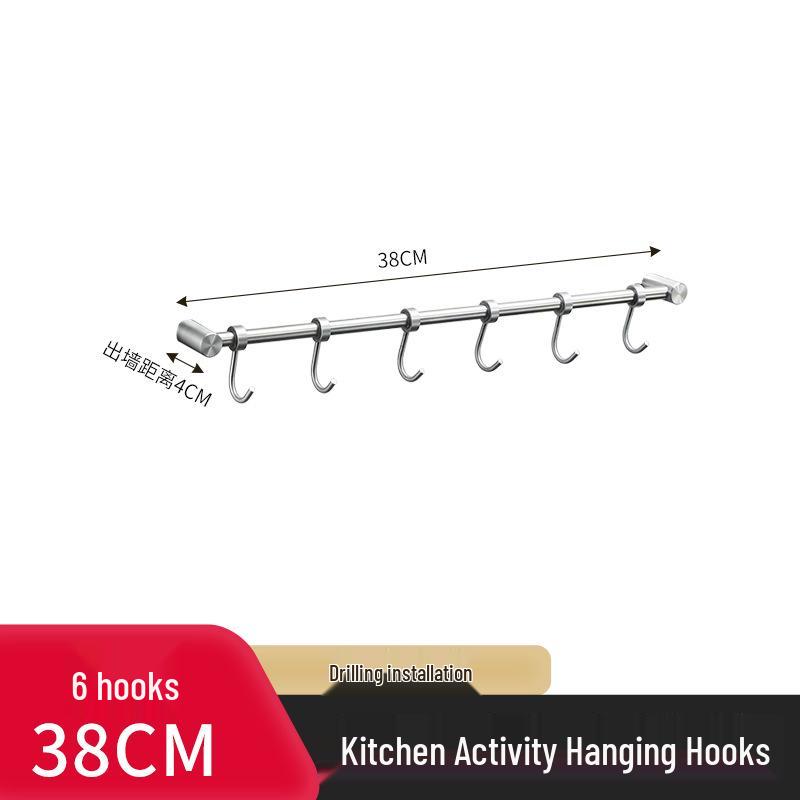 304 Stainless Steel Wall-Mounted Kitchen Hook Rack for Cookware Storage