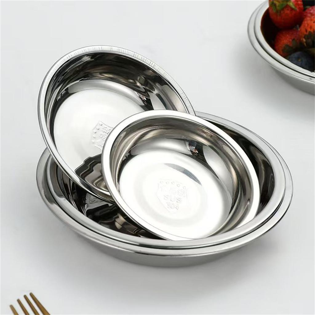 4Pcs Food Serving Dishes Stainless Steels Dipping Cups Round Sauce Dishes Flat Plate Stainless Steels Serving Tray