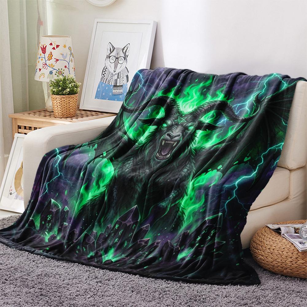 1Pc Satanic goat Print Flannel Blanket, High quality Comfortable for All Seasons, Home Decor, Warmth and Comfort, Perfect for Christmas Gifts