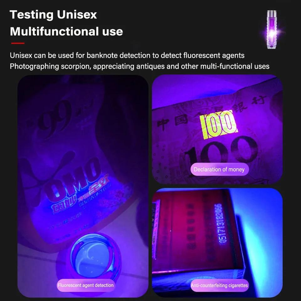 Rechargeable Mini Flashlight 10 Mode Portable Keychain Light Magnetic Torch USB Rechargeable Uv Lamp Emergency Camping Lantern