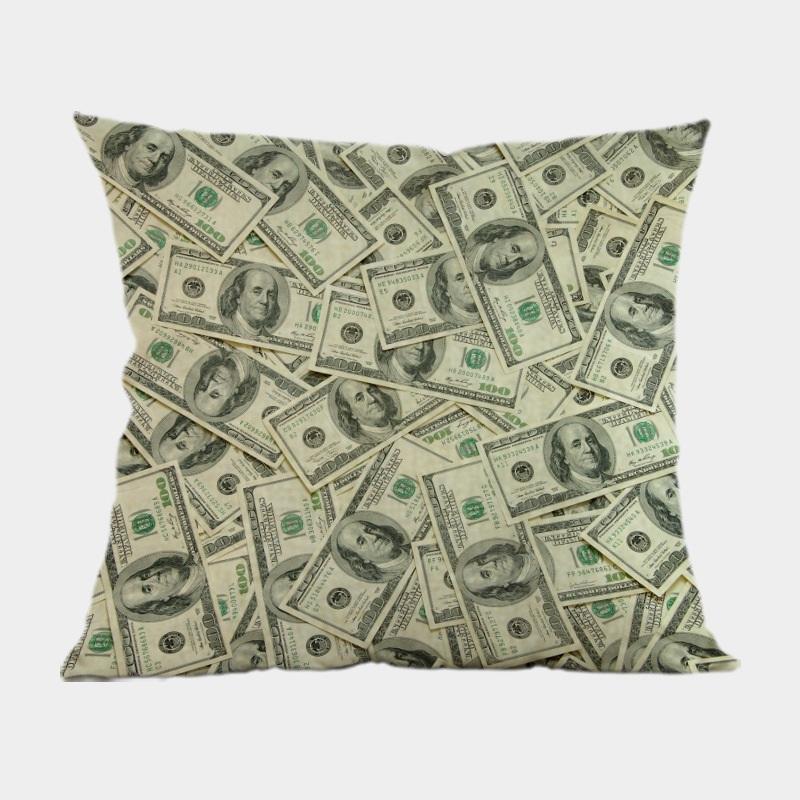 Nuovi Cuscini Decorativi per Divano a Forma di Dollaro Americano Quadrati 18 Pollici Lino Cotone Stampa di Denaro Copricuscino per Sedia da Ufficio Decorazione per la Casa