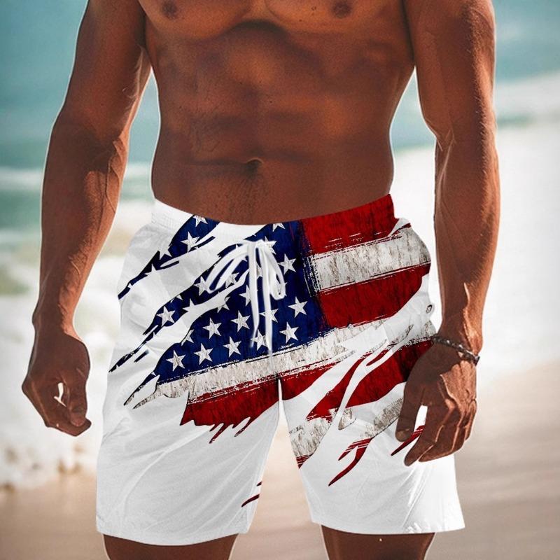 New Independence Day D Printed Casual Breathable Men's Beach Pants Breathable and Comfortable