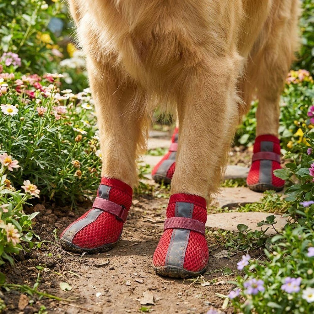 4PCS/SET Breathable Pet Booties Non-slip Pet Paw Protector Mesh Dog Shoes Outdoor Use