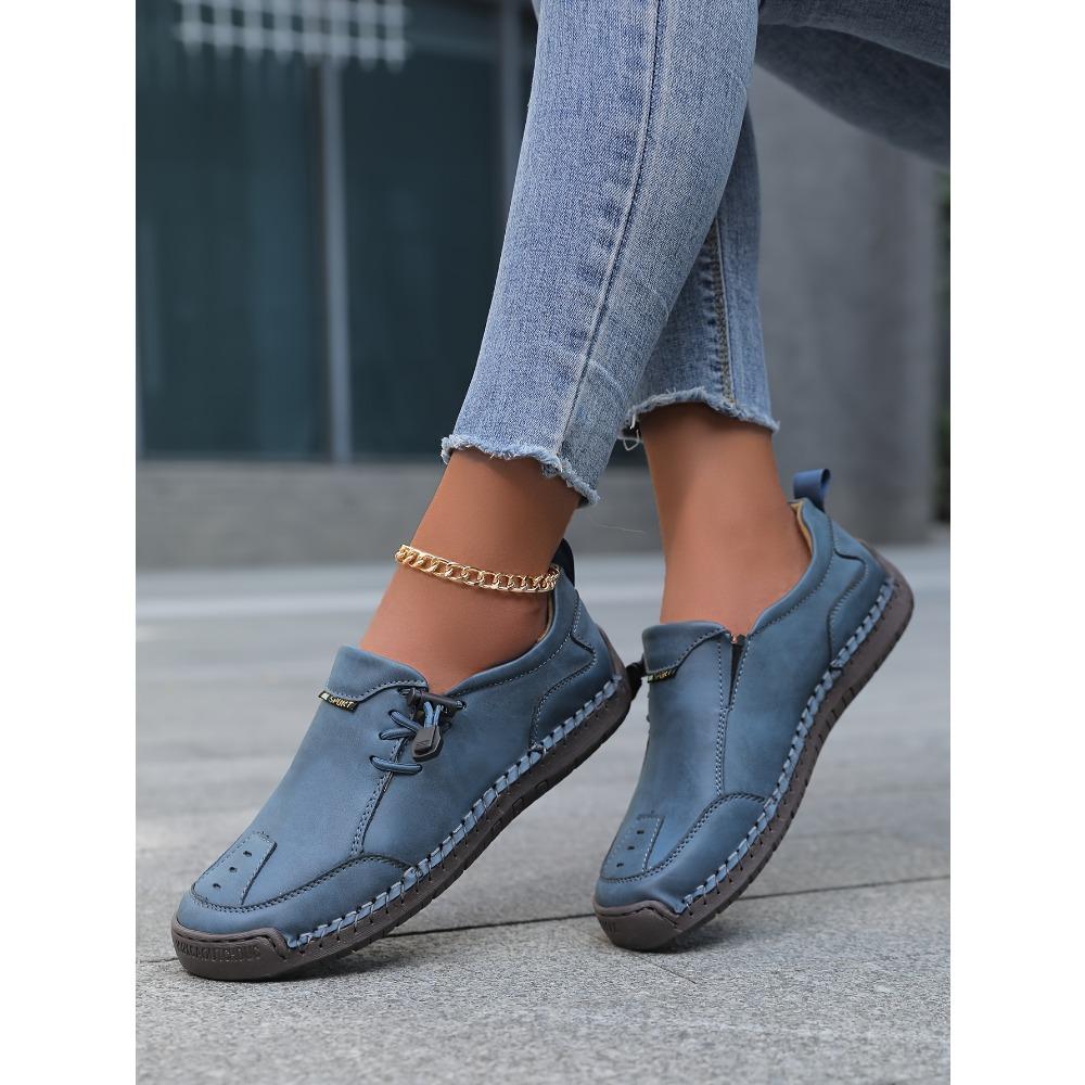 Women's Slip-On Loafers - Vintage British Style Hand-Stitched Synthetic Cover Shoes with Rubber Sole, Breathable Fabric Lining & Decorative Tassel