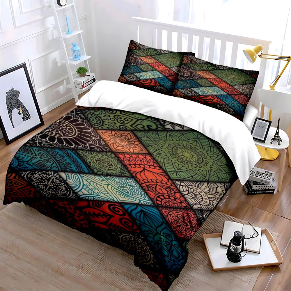 Mandala Pattern Colorful Quilt Cover Set Bedding Set (1 Duvet Cover, 2 Pillowcases, Duvet Not Included)