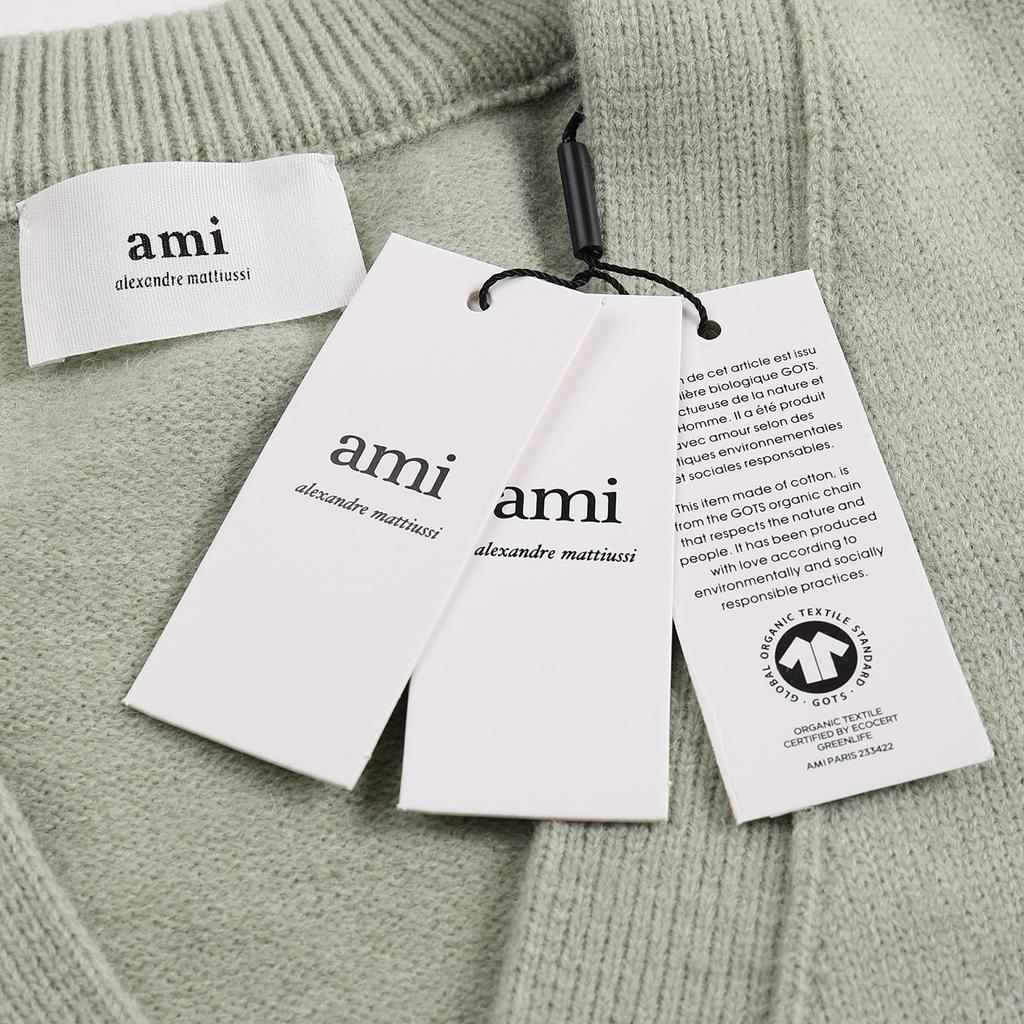 AMI 2025 Classic Couple's Embroidered White Heart Cardigan Wool Sweater