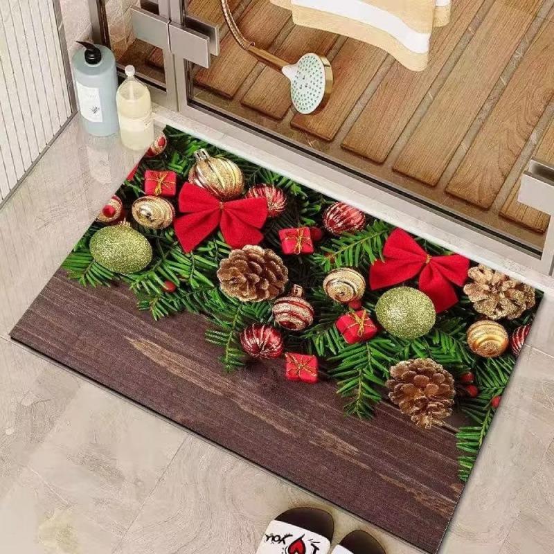 Christmas Wreath Gift Box Christmas Tree Carpet Diatomaceous Earth Floor Mat Christmas Decoration Anti Slip Foot Rug Door Mat 40X60CM