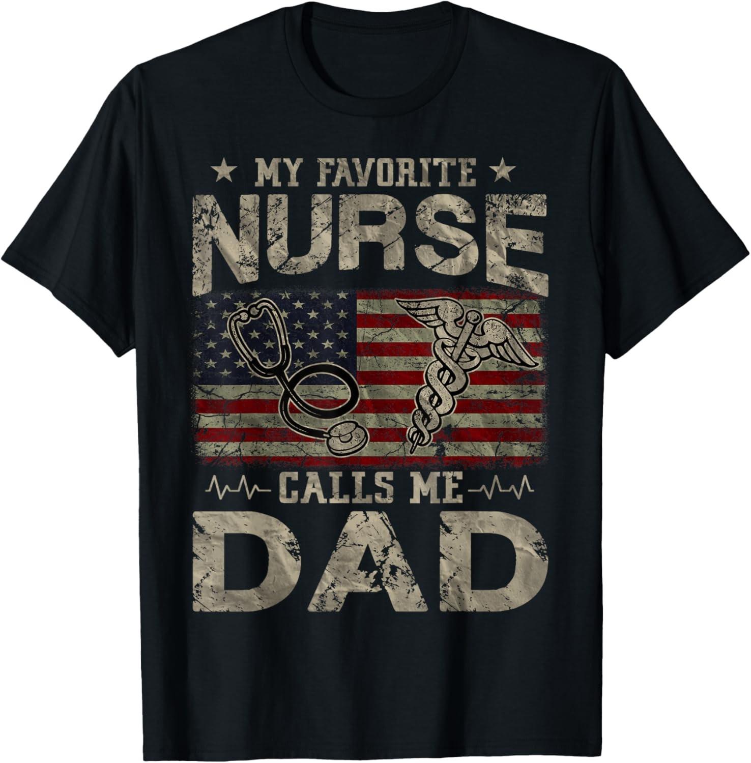 My Favorite Nurse Calls Me Dad American Flag Vintage T-Shirt S