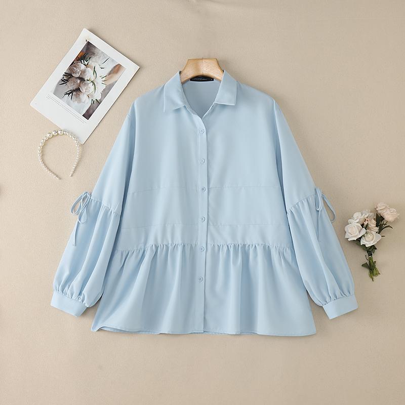 

ZANZEA Женская блузка с отложным воротником, однотонная, свободного кроя, с длинным рукавом, в стиле кэжуал 5XL синий