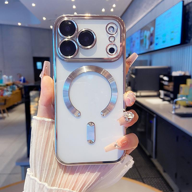 

For iPhone 17 16 15 14 13 12 11 Pro Max 17 Air Silicone For Magsafe Plating Lens Protector Case Wireless Magnetic Charging Cover For iPhone 11 срібний