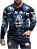 Men Long Sleeve O‑Neck T‑Shirt Loose 3D Painted Lion Print Casual Streetwear Top
