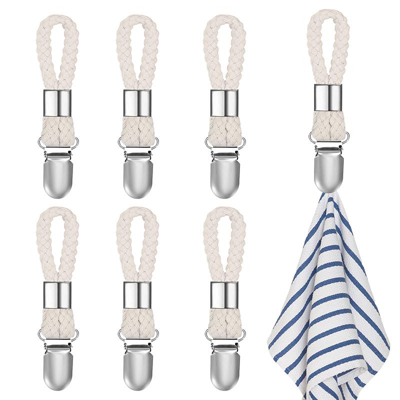 6 szt. Wiszących klipsów na ściereczki do herbaty, Metalowe klipsy na ręczniki kuchenne z pętelką do zawieszania, Haczyki klipsowe na ściereczki