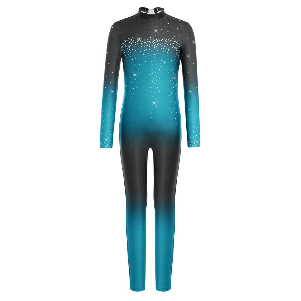 Macacão Feminino Cor Degradê Gola Alta Manga Longa Costas com Abertura Strass Brilhante Body