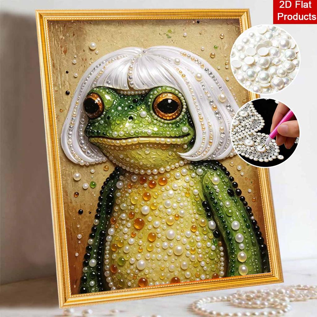 Pearl Art Canvas Kit with Frame Funny Frog Portrait Relaxing Handmade Craft for Cozy Bedroom Home Decor Gift and Unique Creative Wall Art Activity
