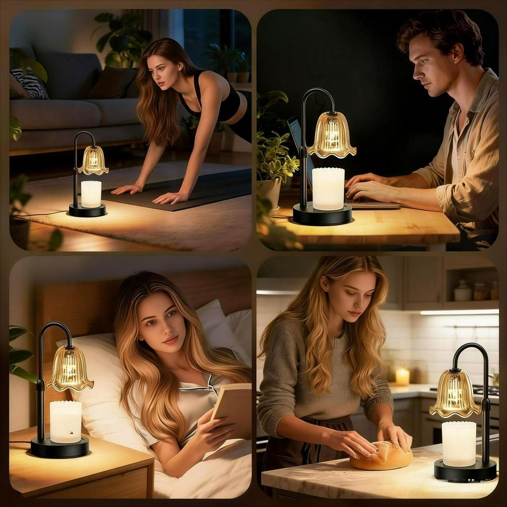 Natural Wooden Aromatherapy Lamp - 3-in-1 Dimmable Wax Melter, Essential Oil Diffuser & Night Light for Bedroom