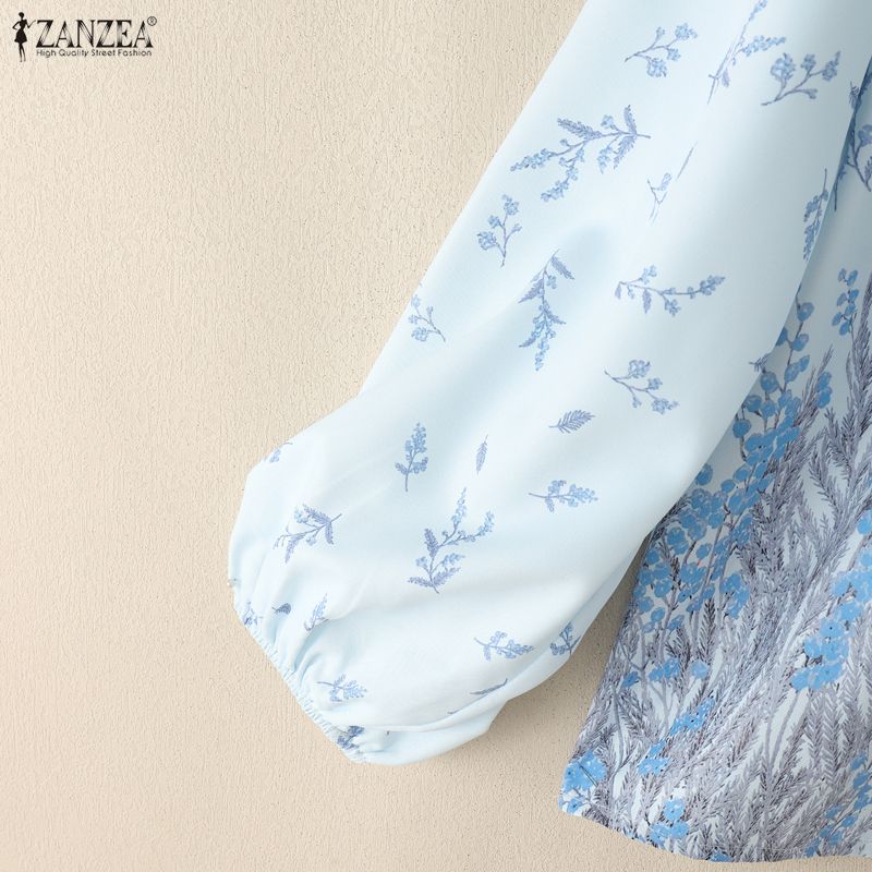 ZANZEA Women Casual Round Neck Loose Long Sleeve Print Blouse